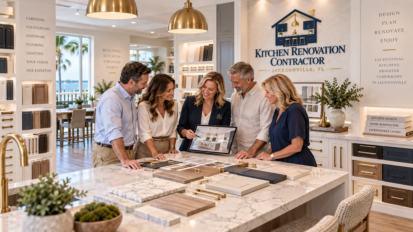 Kitchen renovation planning guides and material samples reviewed at a consultation