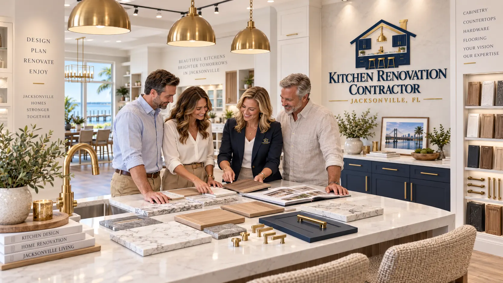 Cabinet door samples and finish options reviewed during a kitchen planning consultation